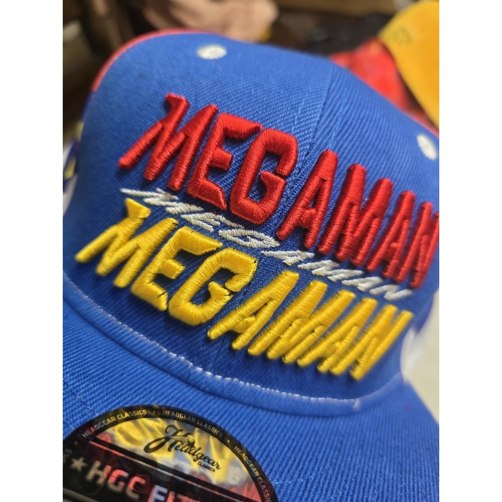 Mega Man Headgear Classics Fitted Hat Cap 7 1/2 Blue Red Licensed New